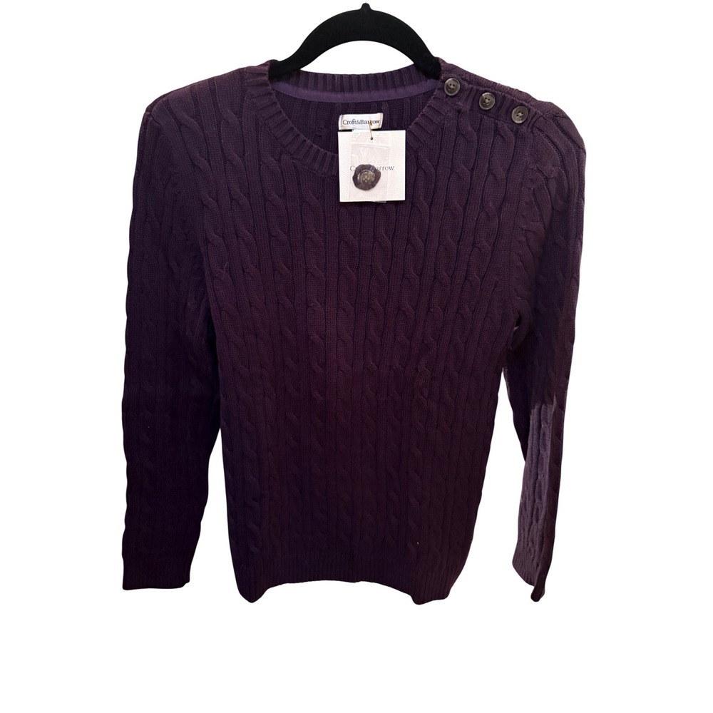 Croft & Barrow Womens Petite Large Purple Cable Knit 100% Cotton Sweater Buttons